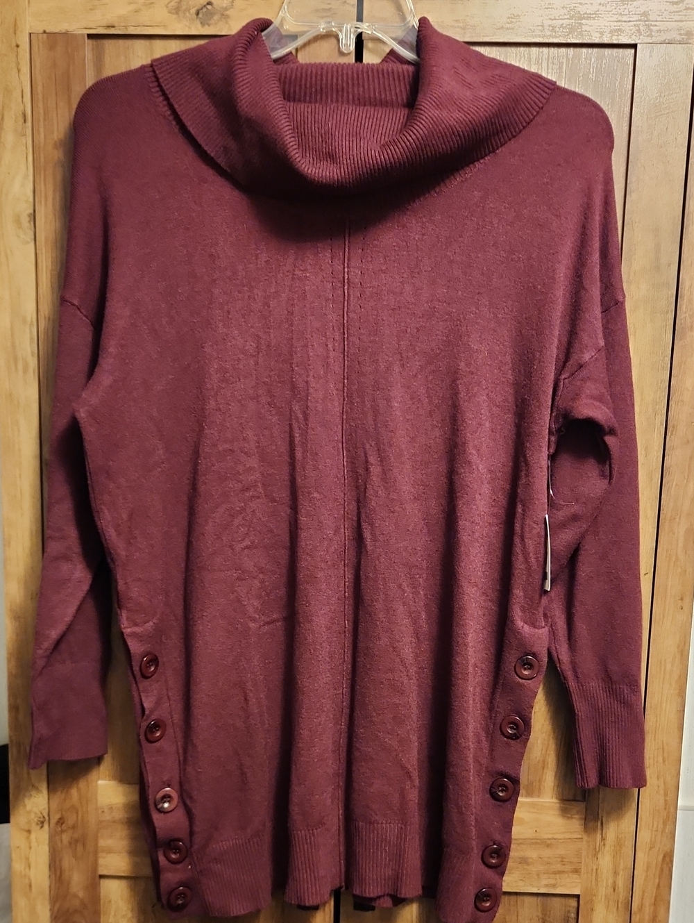 Cyrus Burgundy Button-Side Cowl Neck 1X Plus Size Sweater NWT
